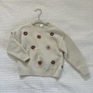 Cream Knit Floral Appliqué Sweater